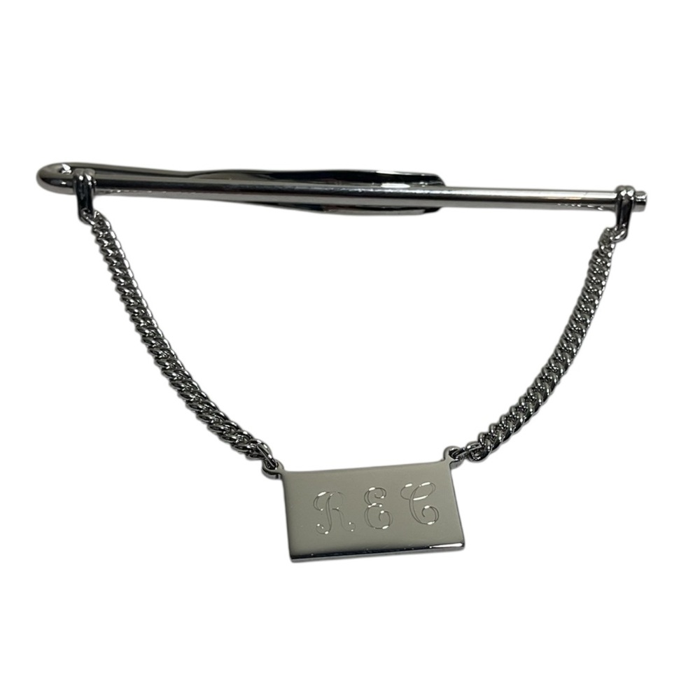 VINTAGE STERLING SILVER MEN'S TIE BAR CLASP CLIP MONOGRAMMED SILVER CLIP